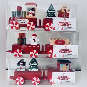 NEW!! Bullseye Playground Kids Three (3) Piece Wooden Holiday Train Set-(NWT)